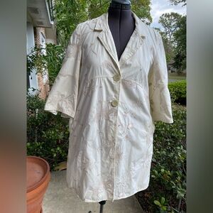 J.Jill Lightweight Cream Cotton Coat with Embroidery